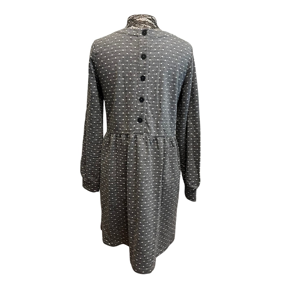 LOFT Dotted Stripe Sweater Dress M Button Swing Preppy Coastal Grandma Casual - Picture 3 of 14